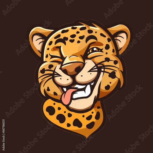 cartoon character logo, Leopard, winking, smiling, 2d, vector illustration, mascot logo