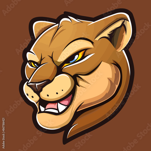 cartoon character logo, Mountain Lion, winking, smiling, 2d, vector illustration, mascot logo