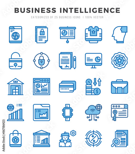 Business Intelligence icons set. Collection of simple Two Color web icons.