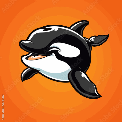 cartoon character logo, Orca, winking, smiling, 2d, vector illustration, mascot logo