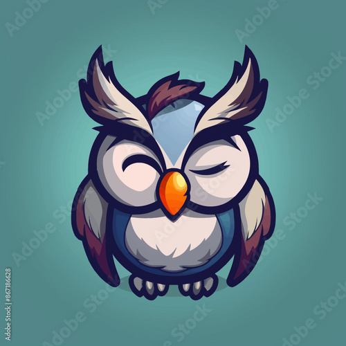cartoon character logo, Owl, winking, smiling, 2d, vector illustration, mascot logo