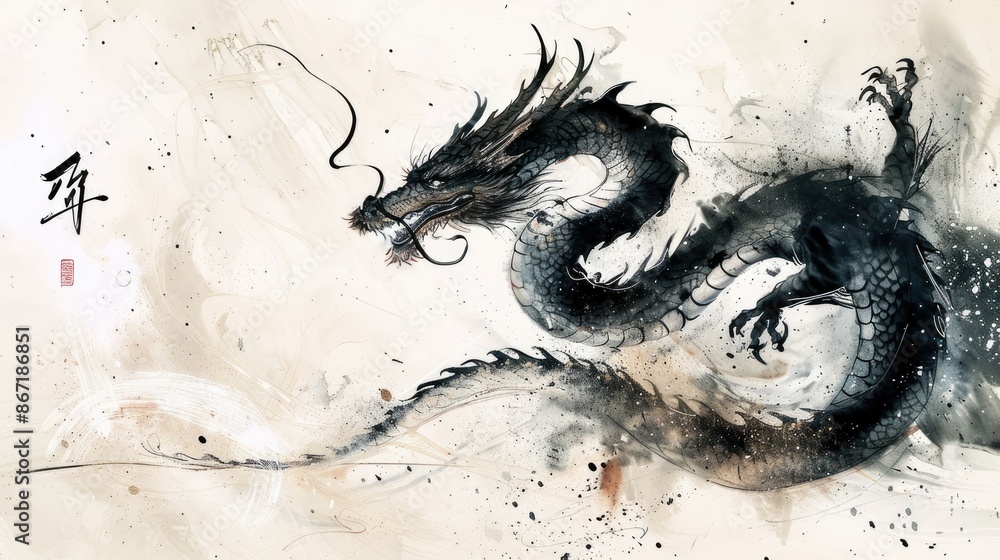 Regal Eastern Dragon Coiling in a Mesmerizing Dance of Iridescent Scales and Crackling Energy Regal Eastern Dragon Coiling in a Mesmerizing Dance of Iridescent Scales and Crackling Energy