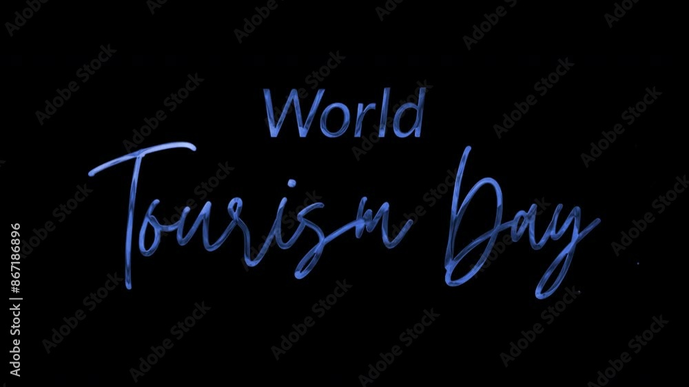 World Tourism Day Text Animation, Elegant 4K video with blue ink droplets forming flowing calligraphy, glowing effect, transparent background, perfect for celebrating global travel diversity. World Tourism Day Text Animation, Elegant 4K video with blue ink droplets forming flowing calligraphy, glowing effect, transparent background, perfect for celebrating global travel diversity.