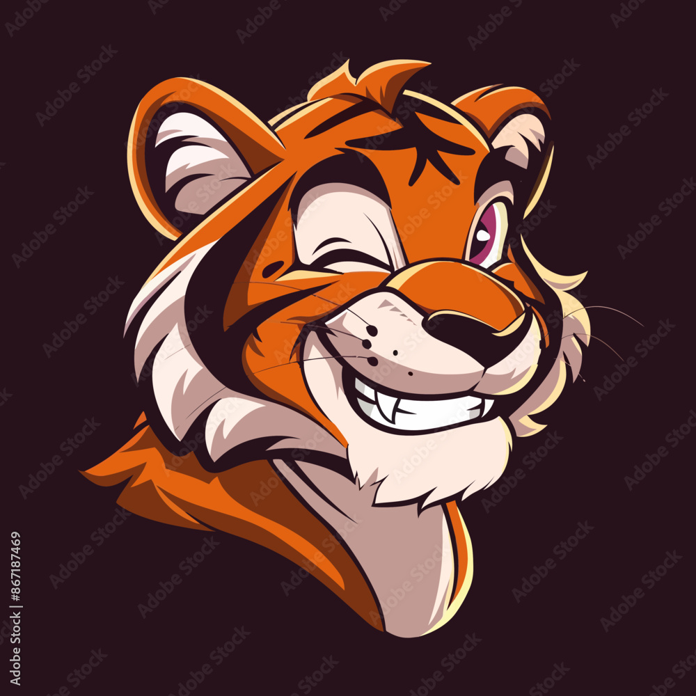 cartoon character logo, Tiger, winking, smiling, 2d, vector illustration, mascot logo cartoon character logo, Tiger, winking, smiling, 2d, vector illustration, mascot logo