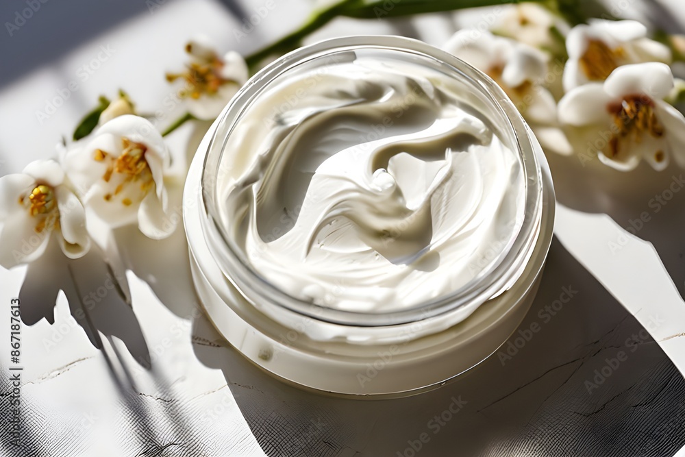A close up of a moisturize cream cup. concept of body protection. A close up of a moisturize cream cup. concept of body protection.