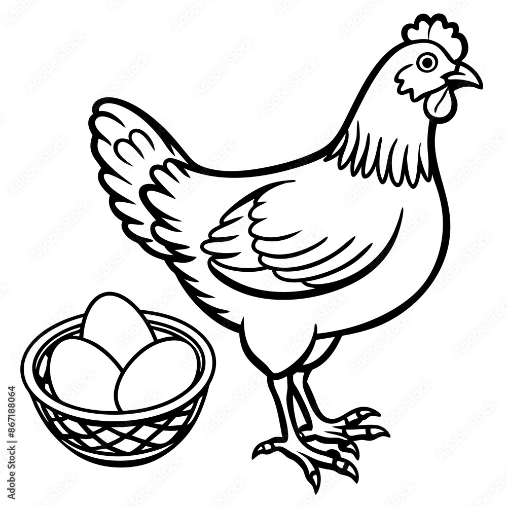 Chicken hen with nest eggs vector Chicken hen with nest eggs vector