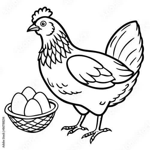 Chicken hen with nest eggs vector