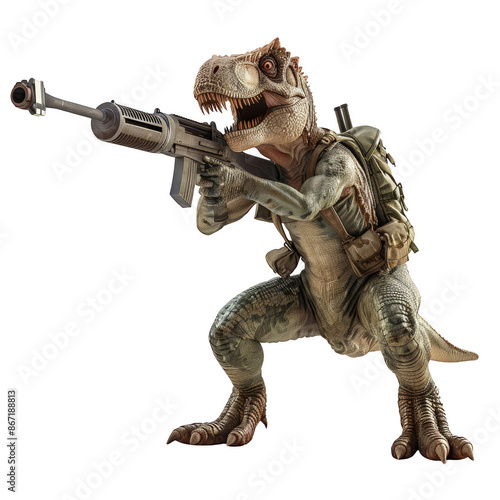 3d Dinosaur hunting isolated on the white background.