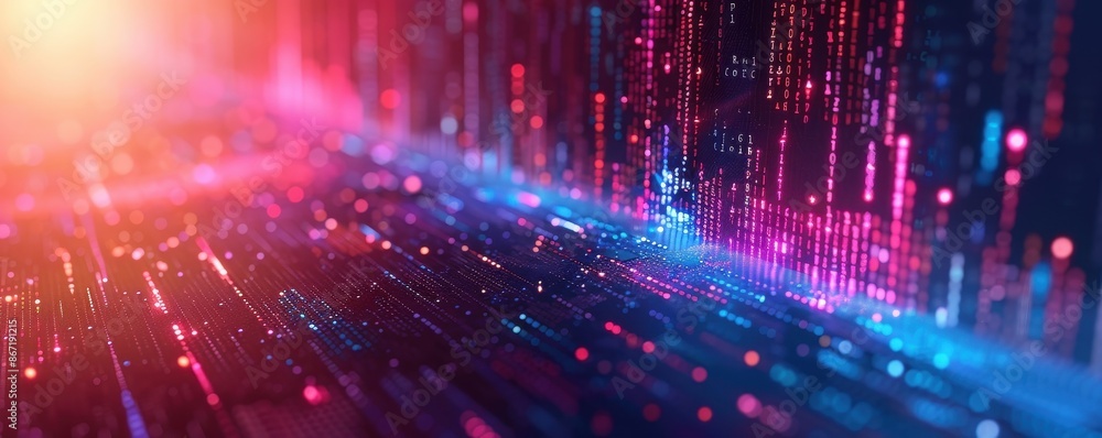 Abstract visualization of AI analyzing market trends to create relevant content, AI-driven marketing content, trend-driven content creation