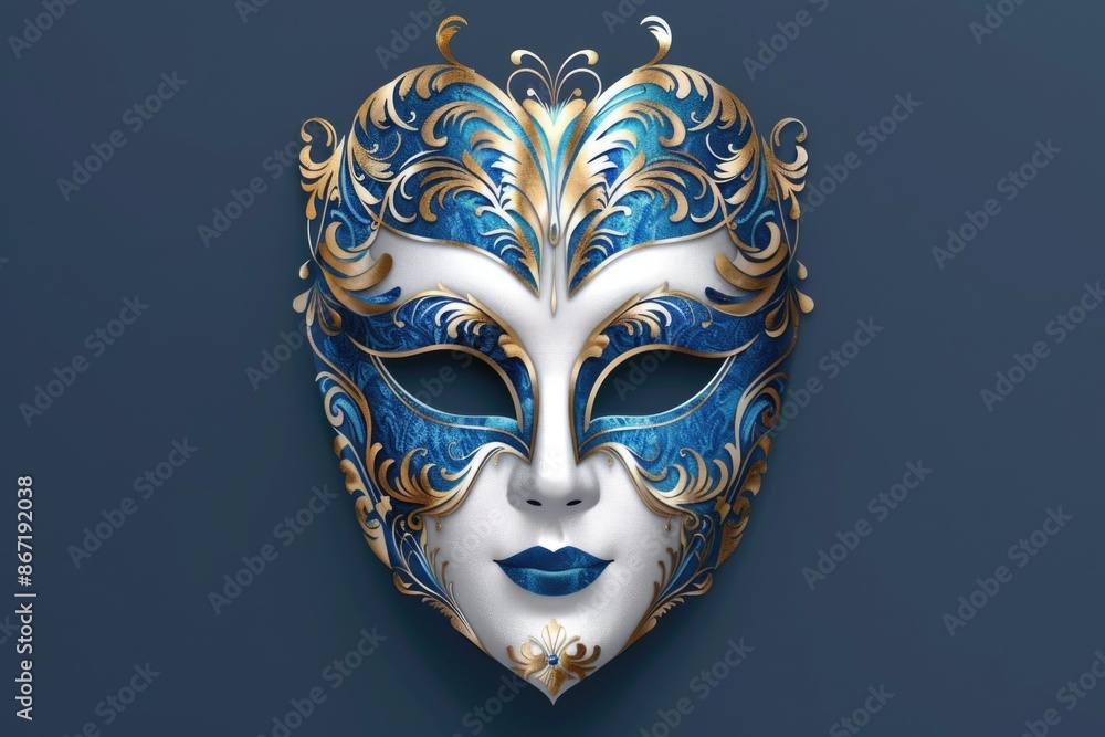 Blue and White Mask with Gold Details Blue and White Mask with Gold Details