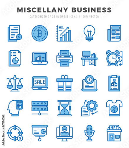 Miscellany Business Icons Pack Two Color Style. Vector illustration.