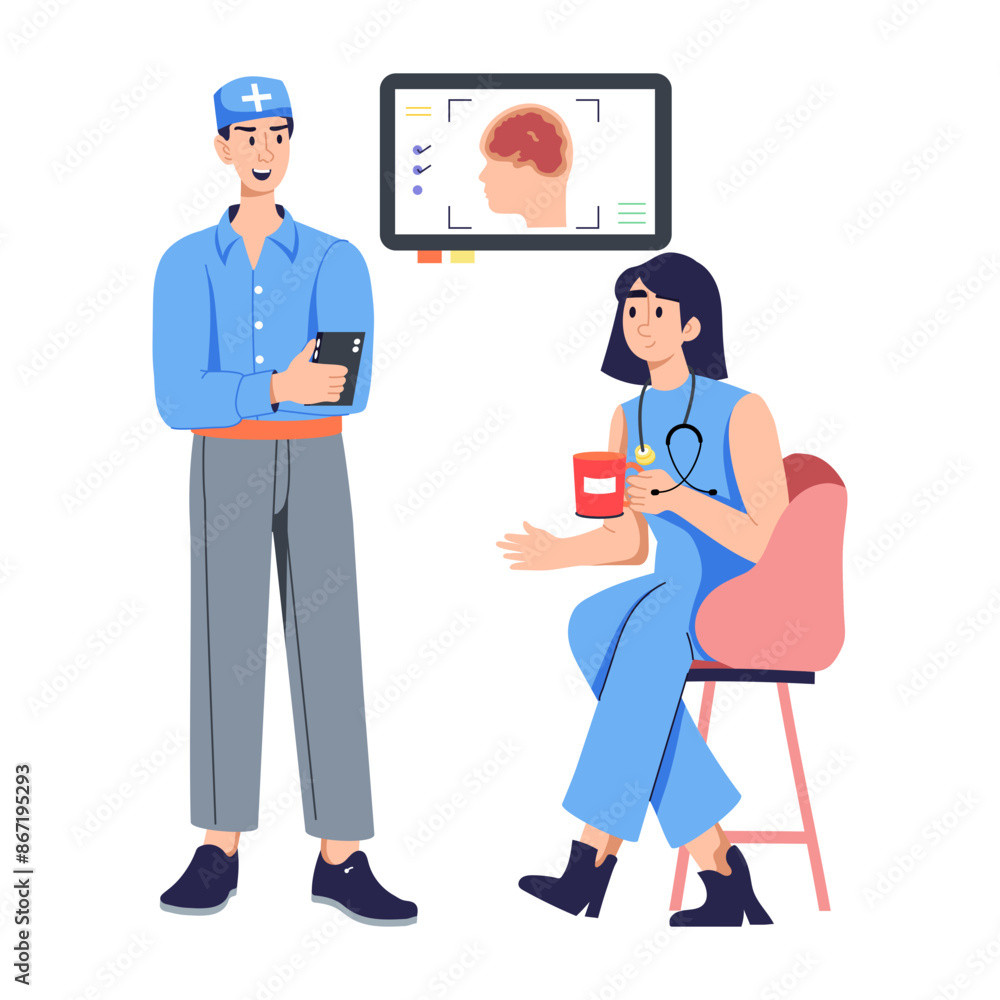 A flat illustration of neurologist appointment A flat illustration of neurologist appointment