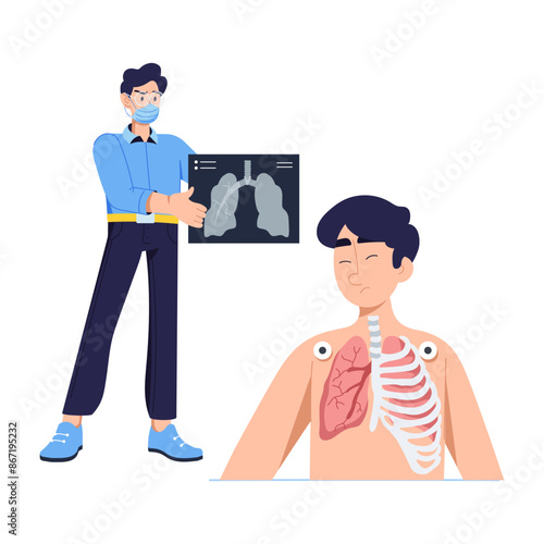 A flat character illustration of pulmonology checkup 