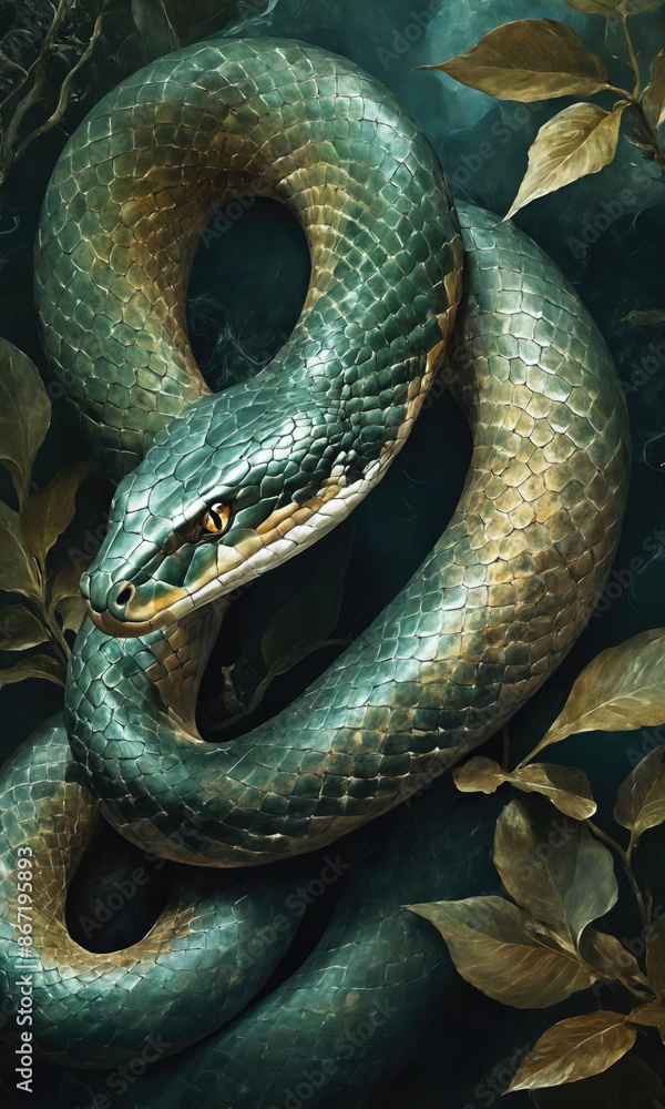 Fantasy Illustration of a wild snake. Digital art style wallpaper background. Fantasy Illustration of a wild snake. Digital art style wallpaper background.