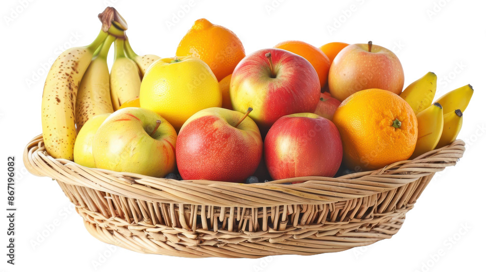 Vibrant Wicker Basket of Fresh Assorted Fruits, Including Apples, Bananas, Oranges, and Grapefruits Vibrant Wicker Basket of Fresh Assorted Fruits, Including Apples, Bananas, Oranges, and Grapefruits