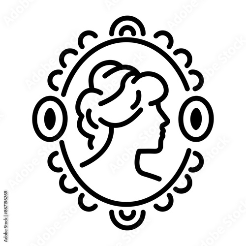 Traditional cameo brooch icon in line style 