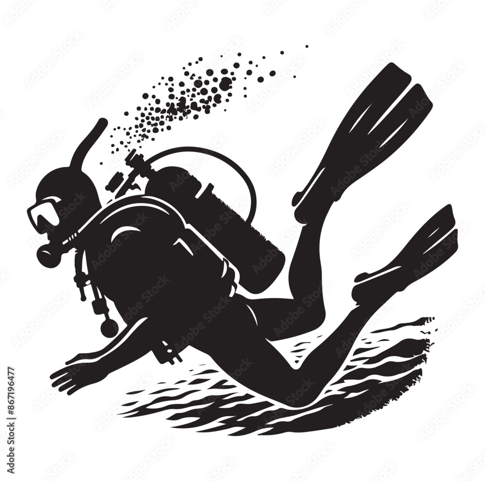 A vector Scuba diving silhouette vector isolated on white background. A vector Scuba diving silhouette vector isolated on white background.