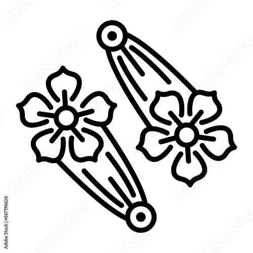 Line icon showing floral hair clips 