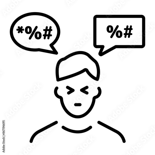 A line icon showing a person giving hate speech 