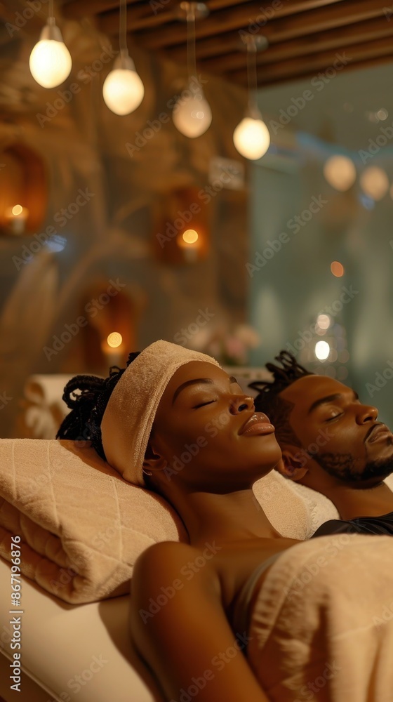 A couple relaxes during a spa treatment A couple relaxes during a spa treatment