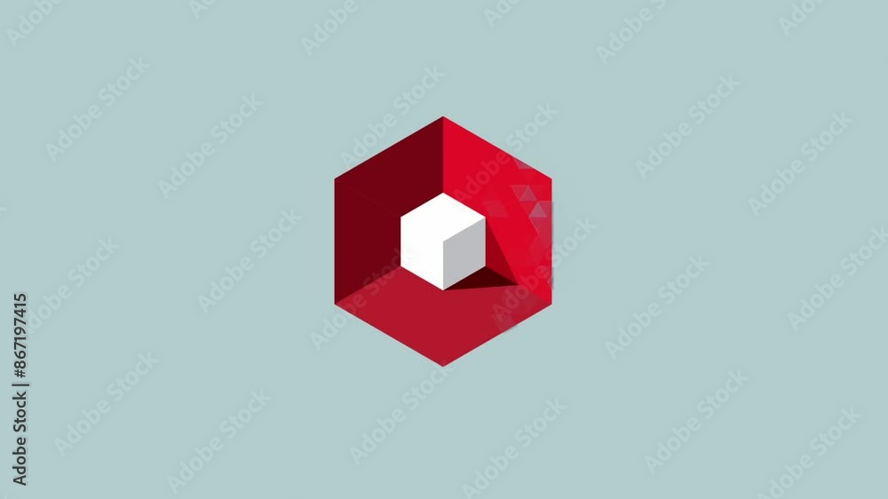 animation of white 3D 3 Dimensional cube inside red hexagon box with light and shadow animation of white 3D 3 Dimensional cube inside red hexagon box with light and shadow