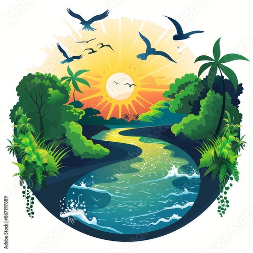 International Day of Action for Rivers and Rivers nature badge logo vector illustration photo