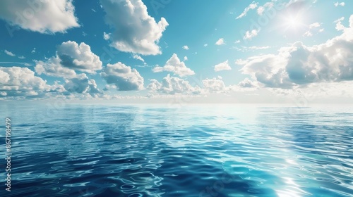 Serene Ocean Landscape with Sunlit Clouds