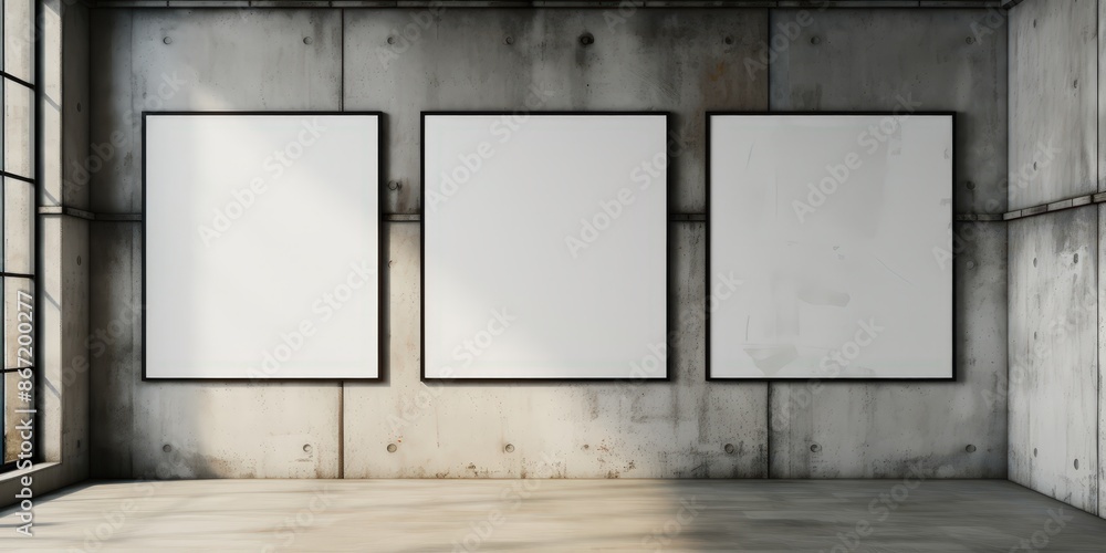 Fototapeta premium Three Blank Canvas Mockup in Minimalist Loft