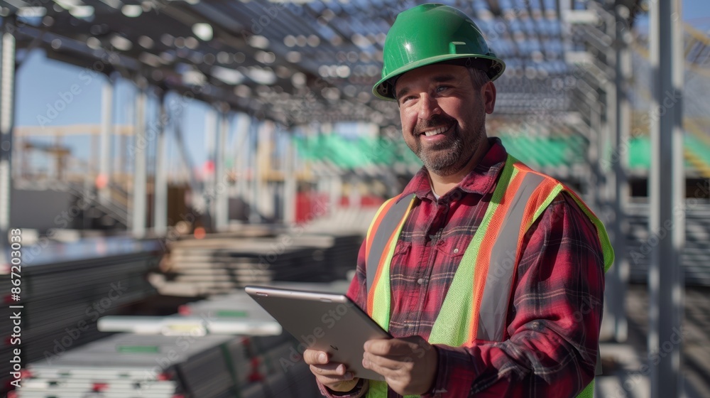 The construction worker with tablet The construction worker with tablet