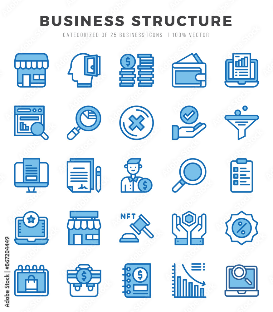 Set of Business Structure Icons. Simple Two Color art style icons pack. Set of Business Structure Icons. Simple Two Color art style icons pack.