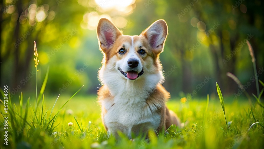 welsh corgi dog sitting in green grass welsh corgi dog sitting in green grass