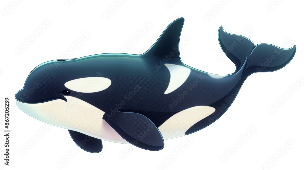 Fototapeta premium A fun and vibrant cartoon 2d icon of a whale orca isolated on a white background