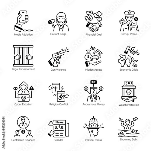 Bundle of Political Traps Line Icons 


