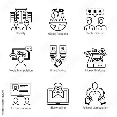 Set of 09 Politics Line Icons 


