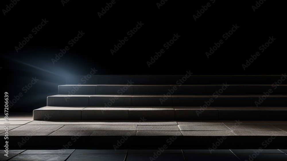 Impactful black product display on dark podium background, creating a powerful visual contrast. Impactful black product display on dark podium background, creating a powerful visual contrast.