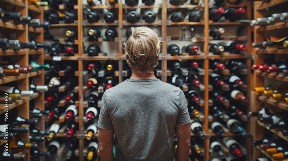 Obraz premium The man in wine cellar