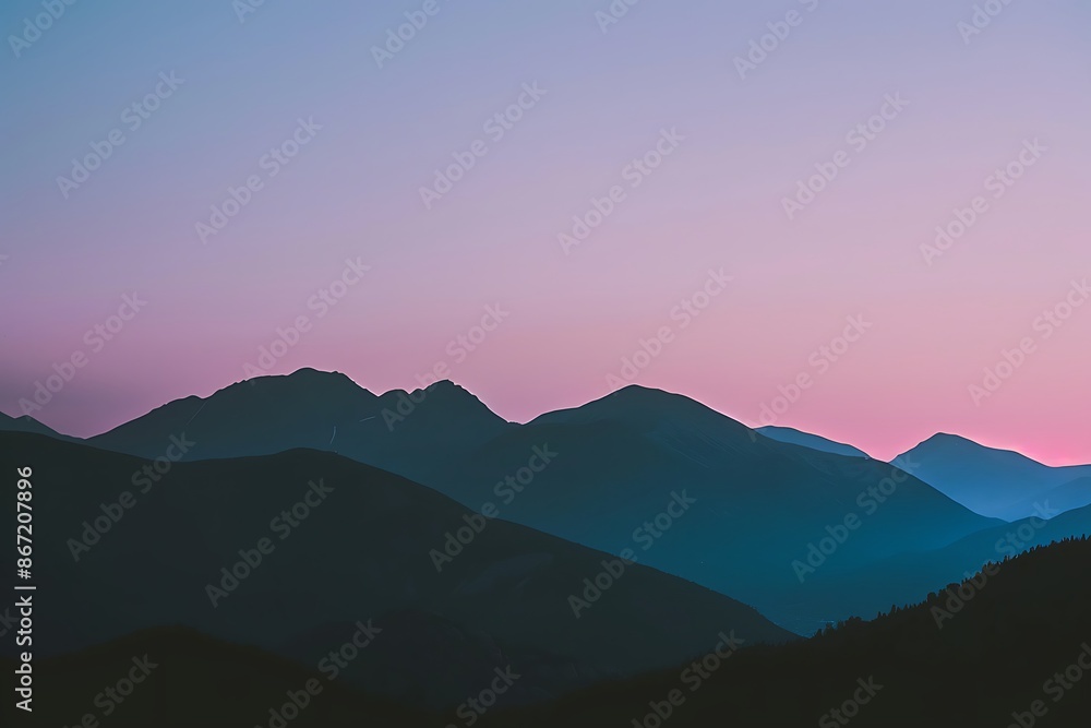 A minimalist mountain range silhouette against a twilight sky A minimalist mountain range silhouette against a twilight sky