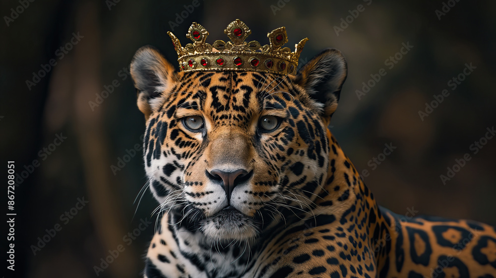Obraz premium majestic jaguar with elegant golden crown
