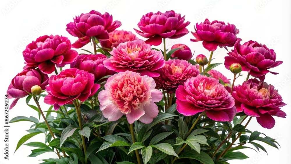  A bouquet of pink peonies on a white background.