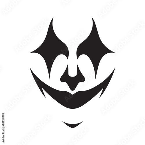 Simple black and white joker face with smile silhouette