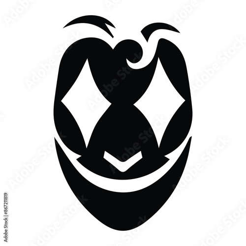 Simple black and white joker face with smile silhouette