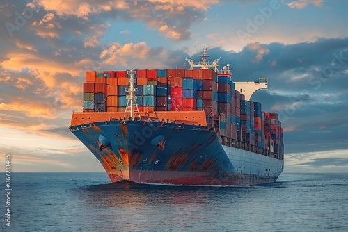 Large red boat sailing in ocean