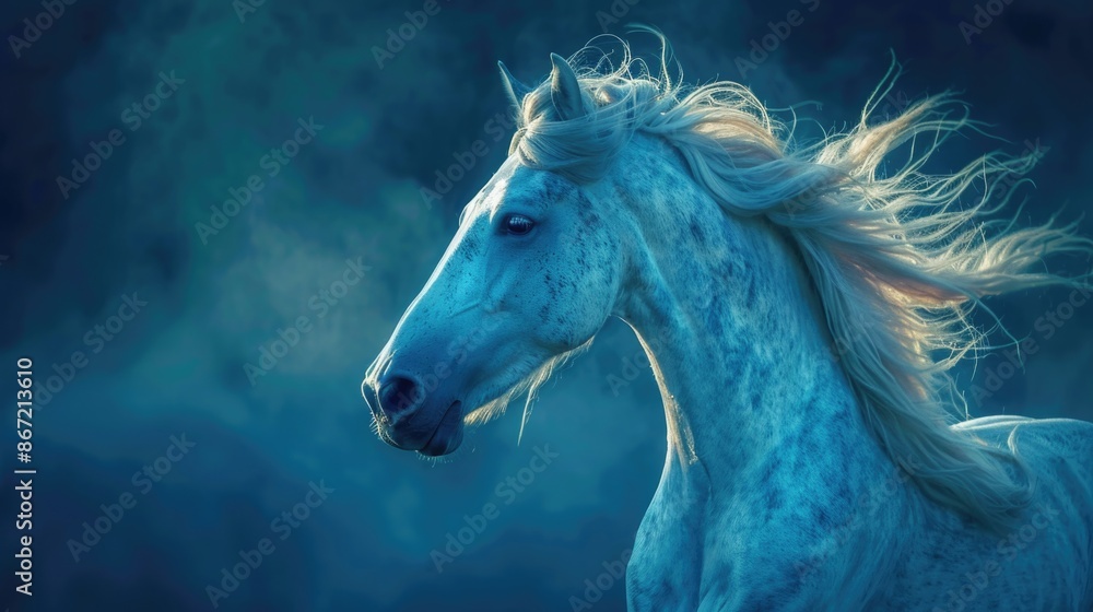 Blue horse running through water Blue horse running through water