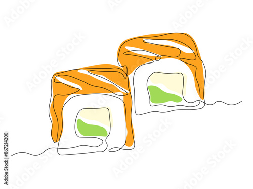 Abstract sushi, rolls, logo, continuous single line art hand drawing sketch