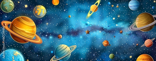 Create a colorful learning poster for kids with a theme of outer space and planets