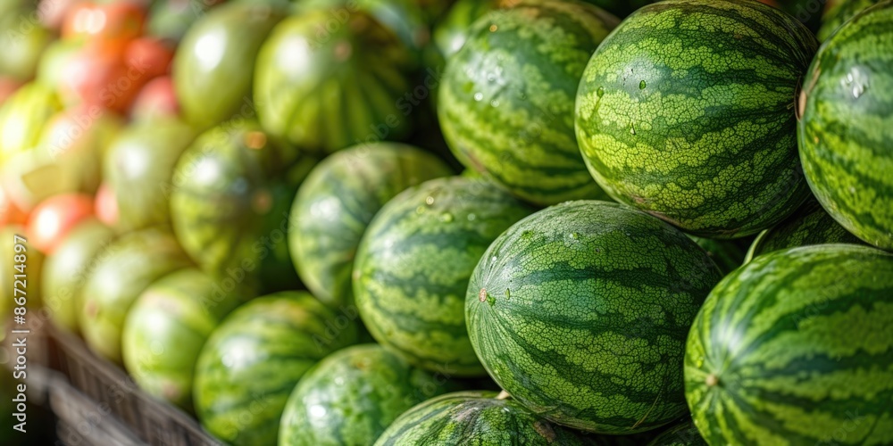 Stacked watermelons in market Stacked watermelons in market
