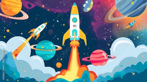 Fototapeta Naklejka Na Ścianę i Meble -  Create a colorful learning poster for kids with a theme of space exploration