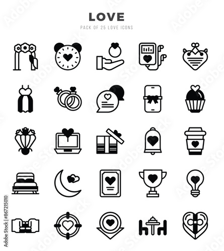 Set of Love Icons. Simple Lineal Filled art style icons pack.