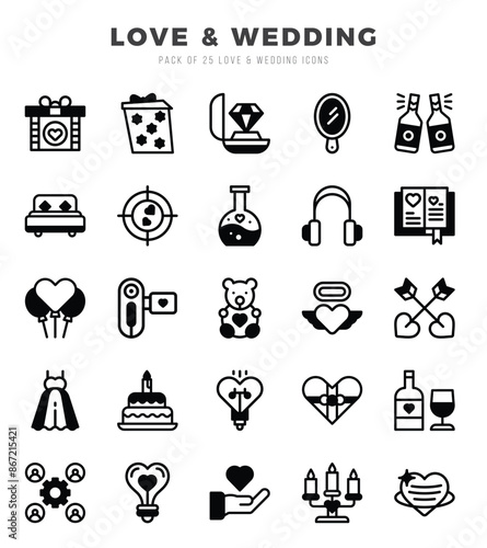 Love & Wedding Lineal Filled icons collection. 25 icon set. Vector illustration.