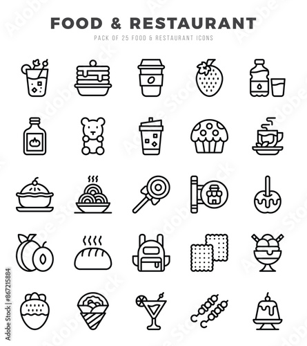 Food and Restaurant Icons Pack Lineal Style. Vector illustration.